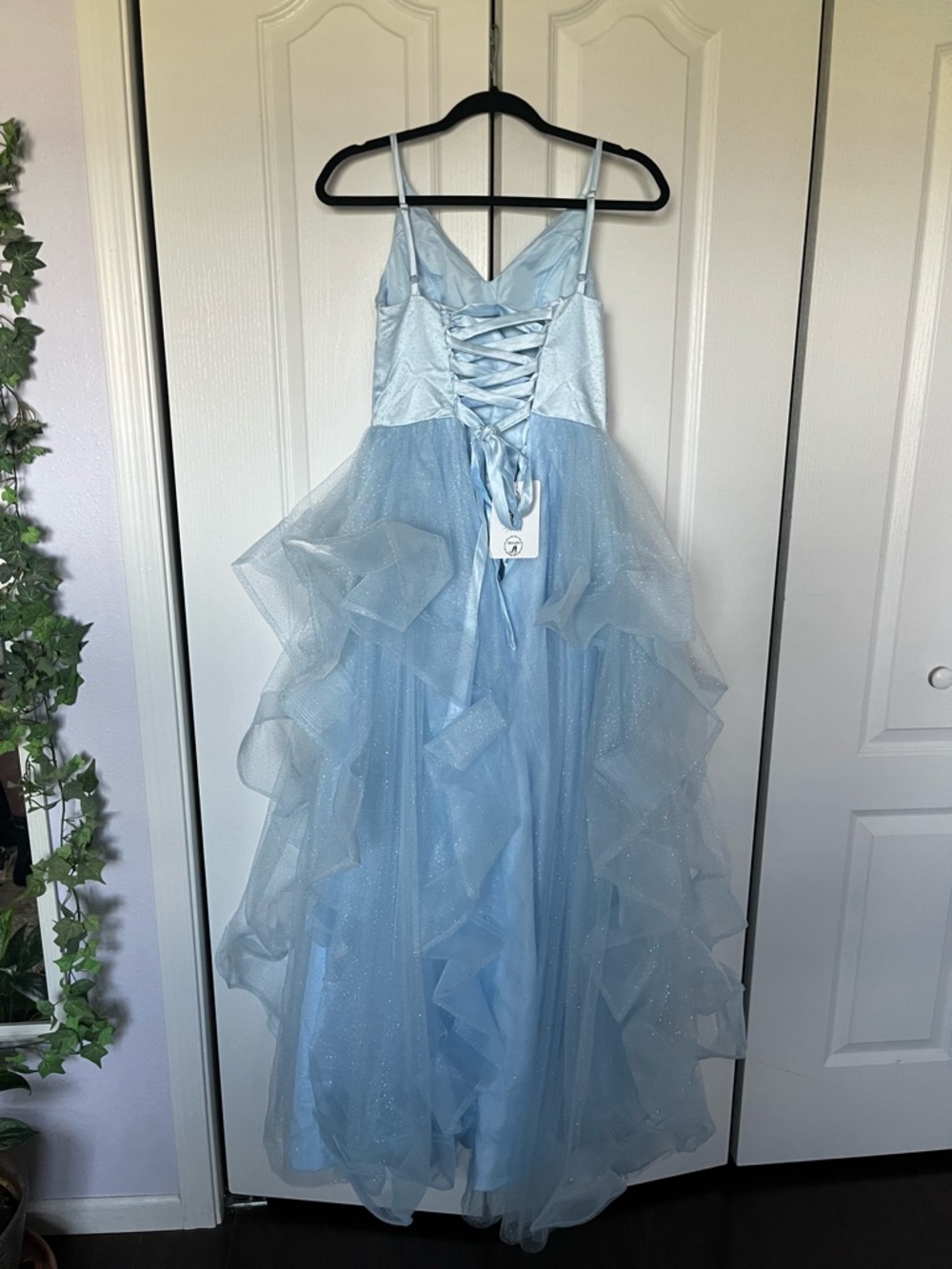 Amazon Light Blue Sparkle Ruffled Tulle Prom Dress - Picture 2 of 4